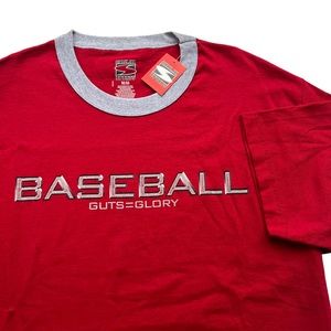Simply For Sports Mens Size Medium Red Graphic Gray Baseball Print Cotton TShirt